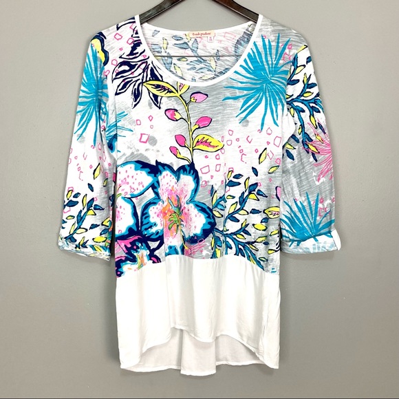 fresh produce Tops - Fresh Produce Tropical Peplum Top Women’s Size XS Scoop Neck Tabbed Sleeves